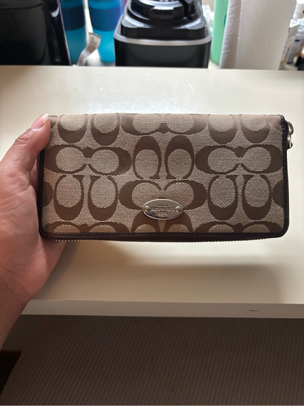 Coach Tan/Brown Signature Zip Wallet